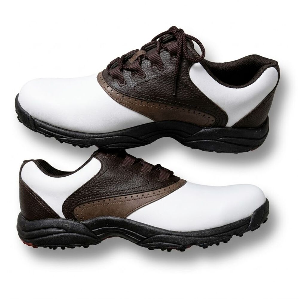 FootJoy GreenJoys Golf Shoes Mens 10.5 M Brown White Saddle Oxford Laces Spikes - Picture 6 of 12